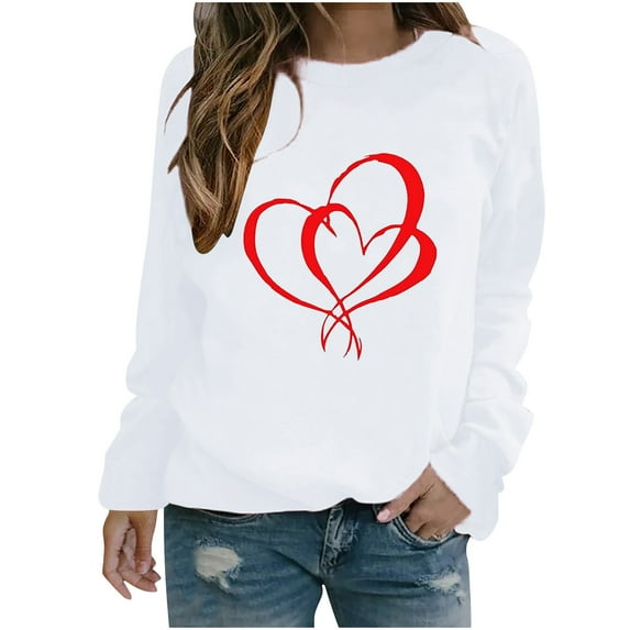 Womens Valentines Sweatshirts Romantic Love Graphic Heart Print Shirt Crewneck Pullover Top Clothes
