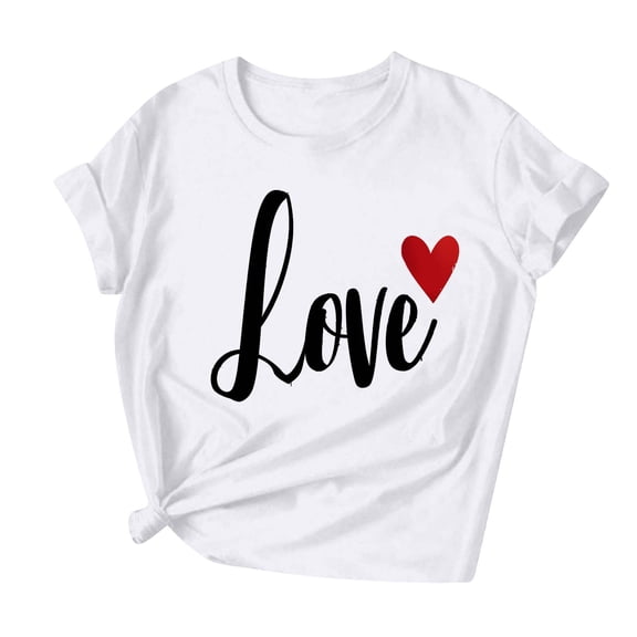 Womens Valentines Tee Tops Cute Love Heart Short Sleeve Graphic Tees Crew Neck Casual Romantic Valentine Tshirt, M White