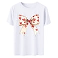 thumbnail image 1 of Womens Valentines Tshirts Cute Bow Valentine Day Graphic Tees Pullover Summer Short Sleeve Casual Tee Tops, M White, 1 of 6