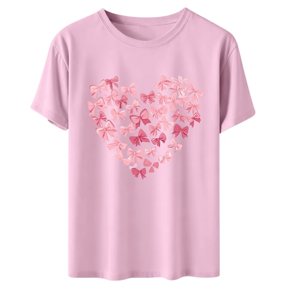 Womens Valentines Tshirts Cute Heart Valentine Day Graphic Tee Tops Summer Short Sleeve Casual Tees Pullover, M Pink