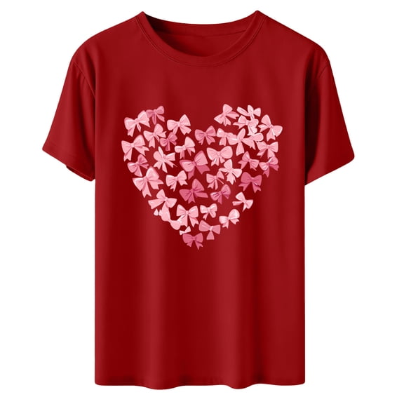Womens Valentines Tshirts Cute Heart Valentine Day Graphic Tee Tops Summer Short Sleeve Casual Tees Pullover, M Red