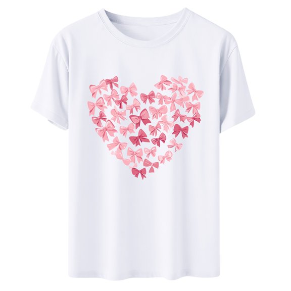 Womens Valentines Tshirts Cute Heart Valentine Day Graphic Tee Tops Summer Short Sleeve Casual Tees Pullover, M White