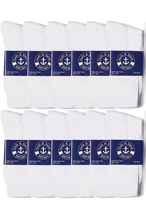 Womens Value Womens Bulk Lightweight Cotton Crew Socks, Homeless Donation Cheap, Wholesale Sock (12 Pairs White Crew)