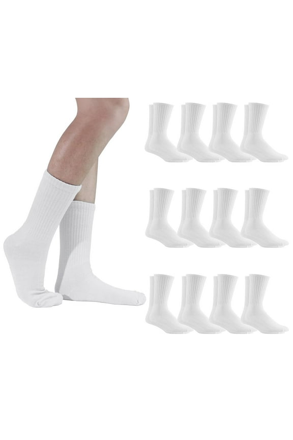 Womens Value Womens Bulk Lightweight Cotton Crew Socks, Homeless Donation Cheap, Wholesale Sock (12 Pairs White Crew)