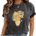 thumbnail image 1 of Womens Van Gogh Sunflowers Print Tshirt Graphic Tees Shirts Washed Charcoal Art Lover Casual Daily Wear Gift Tops S-2XL, 1 of 5