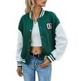 Womens Varsity Jacket Baseball Uniform Casual Long Sleeve Sport Bomber