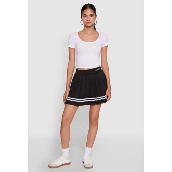 Womens Varsity Stripe Graphic High Waisted Pleated Skirt