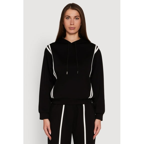 Womens Varsity Stripe Hooded Pullover Sweatshirt