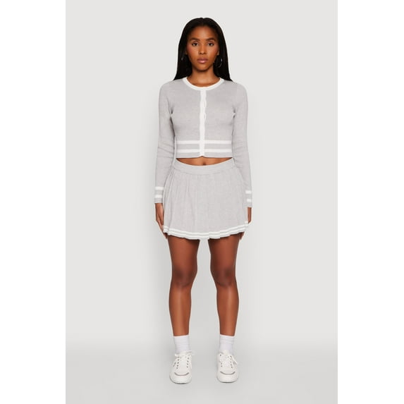 Womens Varsity Stripe Pull On Pleated Skort