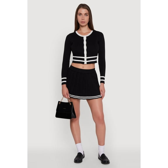 Womens Varsity Stripe Pull On Pleated Skort