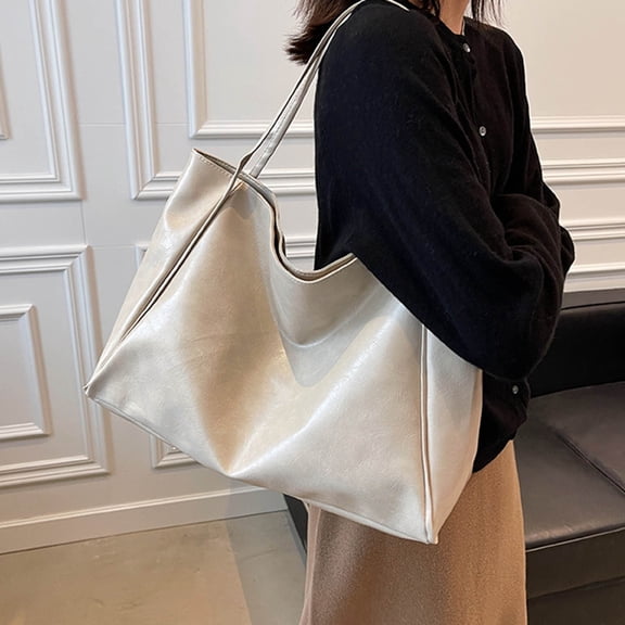 Womens Vegan Faux Leather Tote Bag, Everyday Shoulder Bag for Work, Beige Faux Faux Leather Purse, Lightweight & Versatile Carryall,Size Free Size