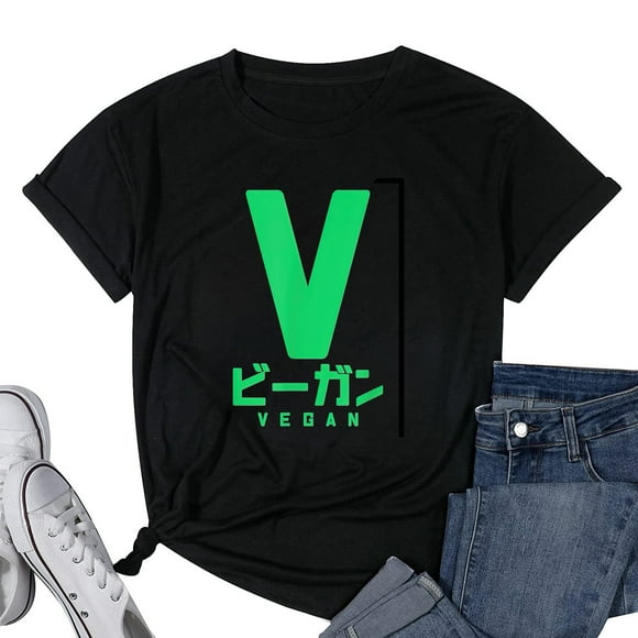 Womens Vegan Katakana T-Shirt Black Large