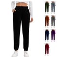 thumbnail image 1 of Womens Velour Loose Fit Joggers Active Sweatpants High Rise Velvet Warm Cozy Pants Cinch Bottom Elastic Waist with Pockets for Travel Winter, Black, M, 1 of 7