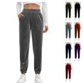 thumbnail image 1 of Womens Velour Loose Fit Joggers Active Sweatpants High Rise Velvet Warm Cozy Pants Cinch Bottom Elastic Waist with Pockets for Travel Winter, Gray, XL, 1 of 7
