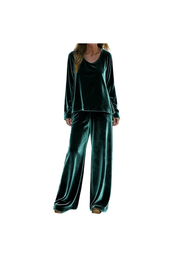 Womens Velour Sweatsuit, 2 Pieces Velour Tracksuit Jogging Lounge Pajama Set Velvet Sweatshirt and Pants Green