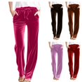 thumbnail image 1 of Womens Velour Wide Leg Casual Velvet Flowy Pants High Rise Drawstring Soft Cozy Warm Trousers with Deep Pockets for Travel Daily Wear, Hot Pink, XL, 1 of 10