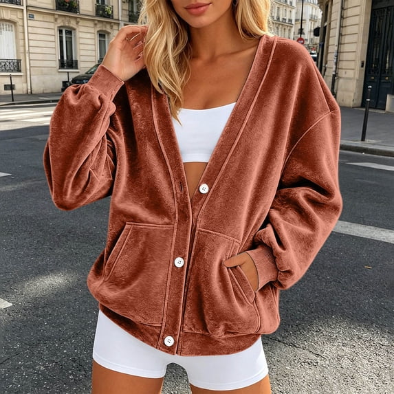 Womens Velour Zip Up Hoodie Long Sleeve Oversized Hooded Sweatshirt Y2K Jacket with Pockets 2026 Fall Fashion Clothes