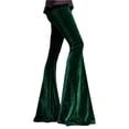 thumbnail image 1 of Womens Velvet Bell Bottom Pants Flared Leg High Waist Trousers Glitter Print Retro Style Trousers for Parties Events Green L, 1 of 7