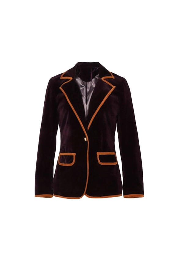 Womens Velvet Blazer Color Block Long Sleeve Velvet Blazers Jacket Suit Open Front Cardigan Coat with Pockets Outerwear
