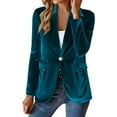 thumbnail image 1 of Womens Velvet Blazer Vintage Button Long Sleeve Jacket Casual Lapel Open Front Cardigan Business Office Suit Jacket Cyan M, 1 of 5