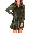 thumbnail image 1 of Womens Velvet Button Down T Shirts Swing Mini Dress Casual Long Sleeves Lapel Tunic Tops, 1 of 6