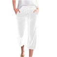 thumbnail image 1 of Womens Velvet Capri Sweatpants Fashion Solid Color Lace up Elastic Waist Wide Leg Cropped Trousers with Pocket White X-Large, 1 of 6