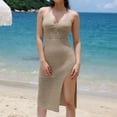 thumbnail image 1 of Womens Velvet Dress,Womens Velvet Round Neck Bell Sleeve Dress Elegant Casual Soft Luxurious Comfortable Everyday Daily Fashion Wear Khaki L, 1 of 7