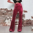 thumbnail image 1 of Womens Velvet Flare Pant Drawstring Waist Bell Bottom Leggings (Red XL), 1 of 3