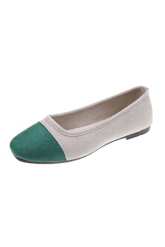 Womens Velvet Flats | Color Block Ballet Flat Comfortable Slip On Shoes for Casual Everyday in Green,Size 9.5