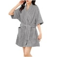 thumbnail image 1 of Womens Velvet Fleece Long Bathrobe Drawstring Adjustable Short Sleeve Kimono Kimono Plush Soft Lounge Breathable Shrugs Robe with Double Pockets, 1 of 6