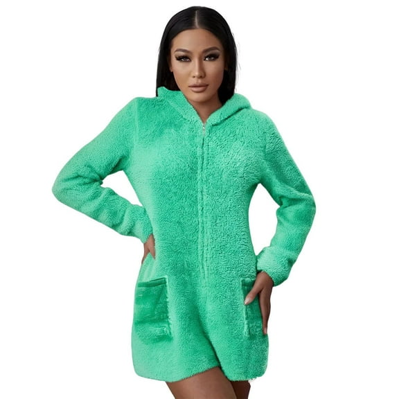 Womens Velvet Fleece Pajama Top Comfort Casual Plush Soft Robe Open-Front Full-Zip One-Piece Warm Loungewear with Pockets