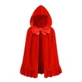 thumbnail image 1 of Womens Velvet Hood Cape Halloween Christmas Ruffle Short Cloak Mrs Claus Costume, 1 of 9
