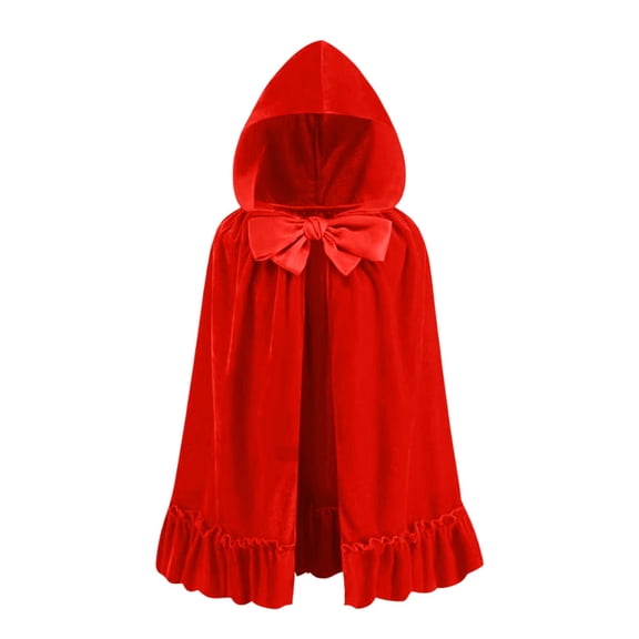 Womens Velvet Hood Cape Halloween Christmas Ruffle Short Cloak Mrs Claus Costume
