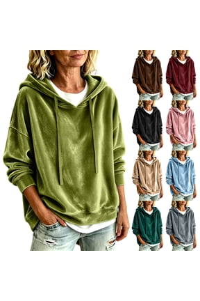 Womens Velvet Hoodies Tops Shirts Oversized Long Sleeve Drawstring Pullovers Lounge Velour Shirts for Travel