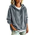 thumbnail image 1 of Womens Velvet Hoodies Tops Shirts Oversized Long Sleeve Drawstring Pullovers Lounge Velour Shirts for Travel, 1 of 9