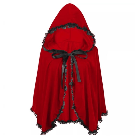 Womens Velvet Little Red Riding Hood Cape Halloween Christmas Short Cloak Cosplay Party Fairytale Costume