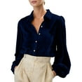 thumbnail image 1 of Womens Velvet Long Sleeve Button down Casual Tops, Soft Lapel Collared Shirts,Winter Warm Tops, 1 of 9