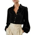 thumbnail image 1 of Womens Velvet Long Sleeve Button down Casual Tops, Soft Lapel Collared Shirts,Winter Warm Tops, 1 of 9