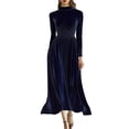thumbnail image 1 of Womens Velvet Long Sleeve Maxi Dress - Turtleneck Tunic Solid Color Elegant Wedding Guest Party Cocktail Evening Party, 1 of 6