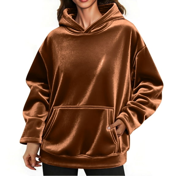 Womens Velvet Oversized Hoodies, Long Sleeve Pullover for Women Fall Fashion Loose Fit Sparkly Solid Color Hooded Sweatshirts with Pockets