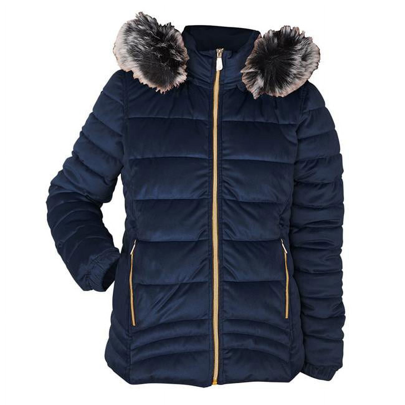 Womens Velvet Puffer Down Jackets, Navy Small Extra Large