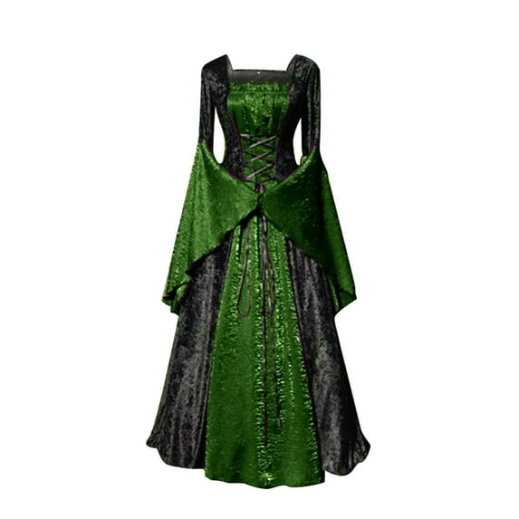 Womens Velvet Renaissance Dress Vintage Laceup Medieval Witch Floor Lenght Dresses Victorian Faire Costumes