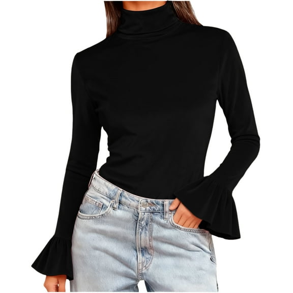 Womens Velvet Shirt Bell Sleeve Mock Neck Bodysuit Going Out Tops Dressy Work Casual Blouses