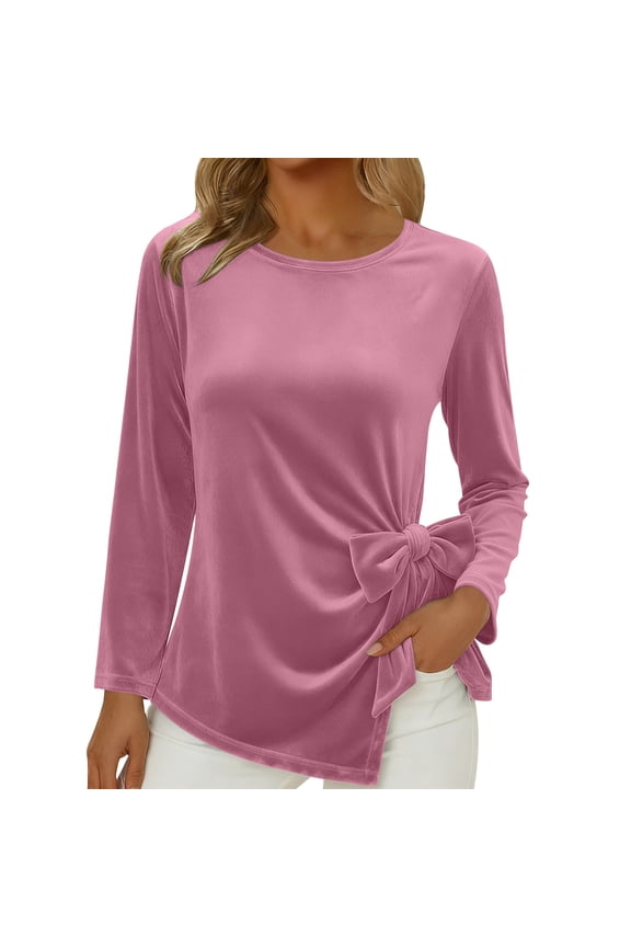 Womens Velvet Shirt Elegant Dressy Casual Tops Cute Long Sleeve Blouse Bow Front Tunic Trendy Going Out Holiday Tops