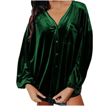 Plus Size Tops Womens Button Down Blouses Blouse Satin Silk Shirts ...