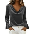 thumbnail image 1 of Womens Satin Blouse Cowl Neck Draped Silky Long Sleeve Dressy Tops Fall Trend Velvet Blouse Cowl Neck Puff Sleeve Top, 1 of 6