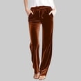 thumbnail image 1 of Womens Velvet Solid Color Straight Leg Pants Drawstring Elastic Waist Slim Fit Soft Stretchy Comfy Fabric Casual Daily Office Weekend Fall Winter Fashion Ladies Wear Khaki XXL, 1 of 10