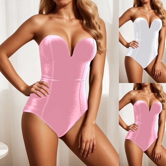 Womens Velvet Strapless Shapewear Bodysuit Boned Corset Tummy Control Elegant Comfortable Shapers White M