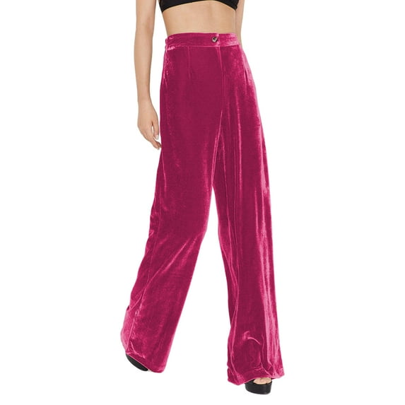 Womens Velvet Wide Leg Pants High Waisted Palazzo Trousers with Pockets