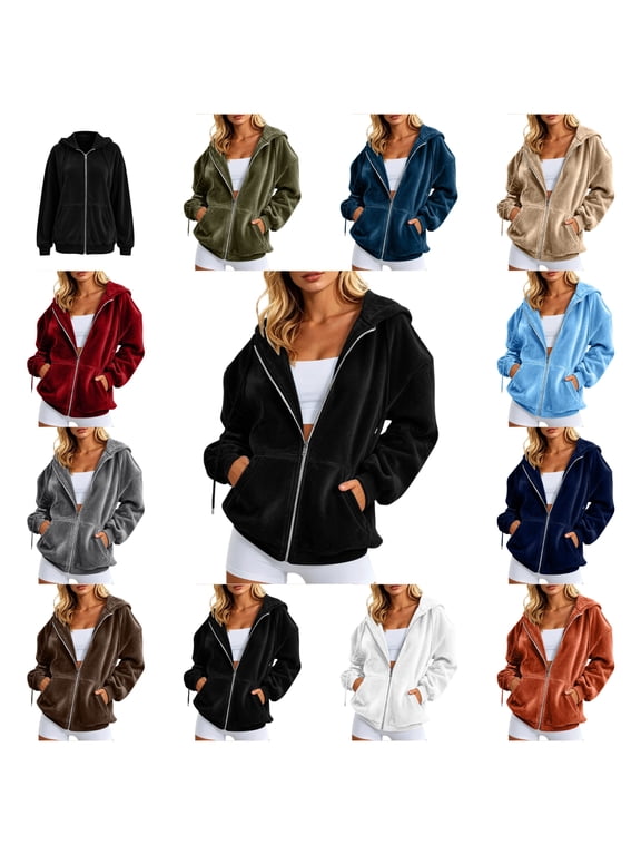 Womens Velvet Zip Up Hoodie Long Sleeve Oversized Hooded Sweatshirt Fall Velour Y2K Jacket with Pockets 2026 Fashion Clothes